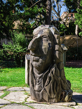 Carving of Carl Linnaeus in Visby Botanical Garden